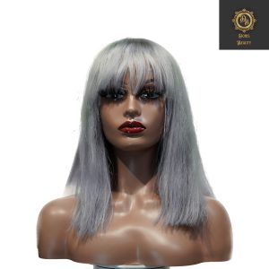 center wig machine made gray wig remy hair 12p