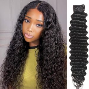 center wig remy hair black deep wave bundles laotian weaving