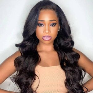 center wig natural black remy hair 5x5 lace closure body wave human hair wig