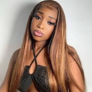 center wig 13x4 straight lace front wig m4&27 highlight remy hair 26 inch
