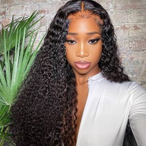 Home center wig 13x4 kinky curly lace front wig natural black remy hair
