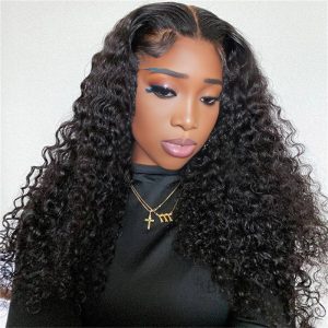 Home center wig 13x4 deep wave lace front wig natural black remy hair